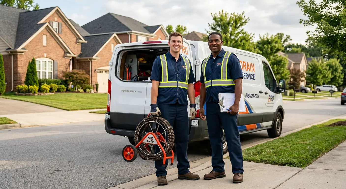 Sewer and drain service team with equipment ready for work in Independence